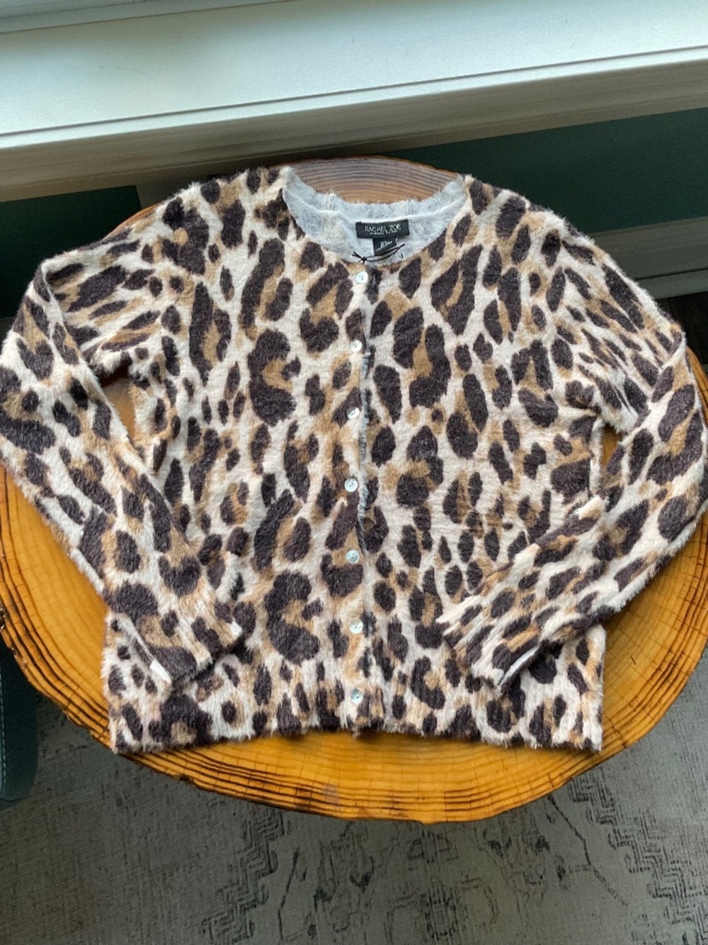 Rachel Zoe Leopard Print Soft Fuzzy Button Down Sweater Cardigan Size Small NWT